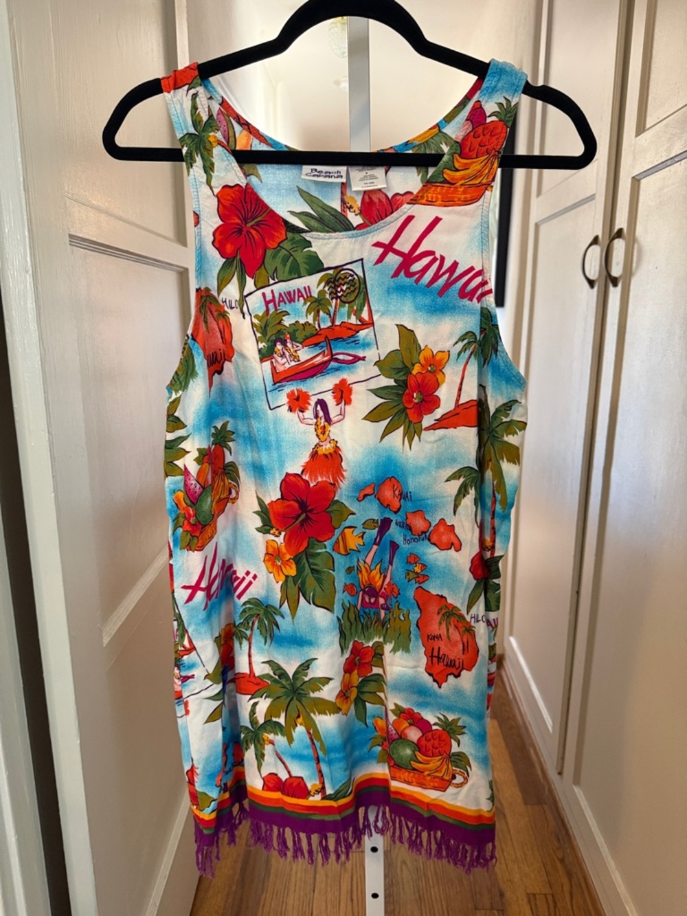 Beach Cabana Tropical Rayon Hawaii Tank Dress in Sky Blue & Bright Floral